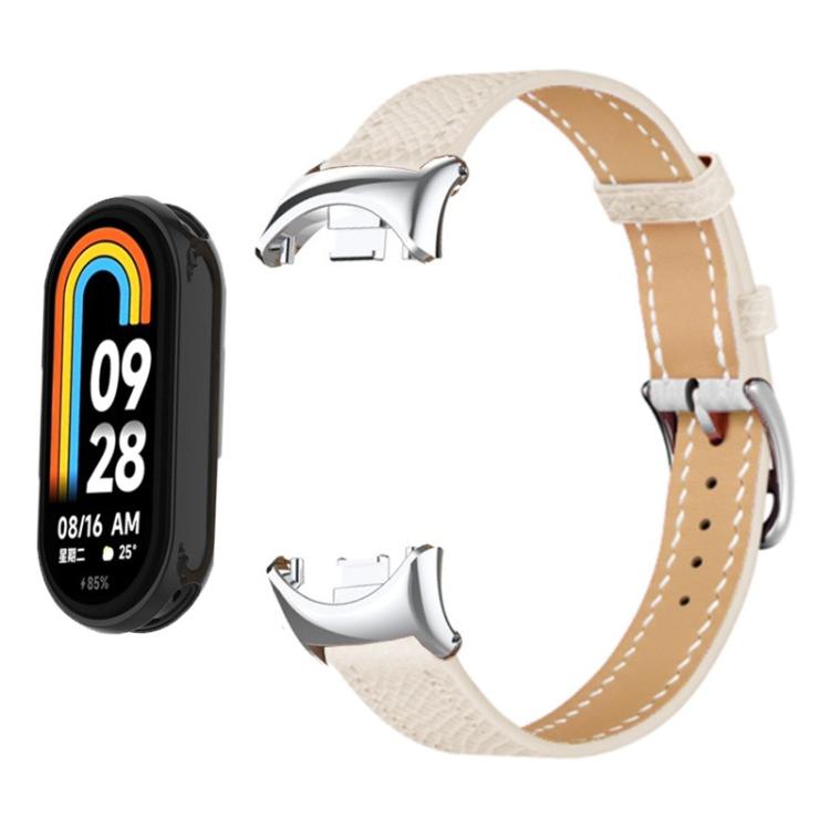 For Xiaomi Smart Band 10 / 9 / 8 Slim Silver Buckle Leather Watch Band