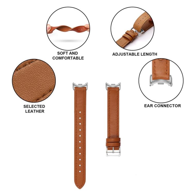 For Xiaomi Smart Band 10 / 9 / 8 Slim Silver Buckle Leather Watch Band