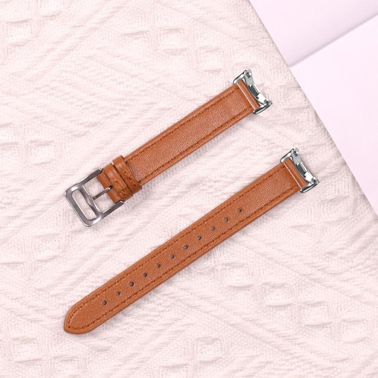 For Xiaomi Smart Band 10 / 9 / 8 Slim Silver Buckle Leather Watch Band