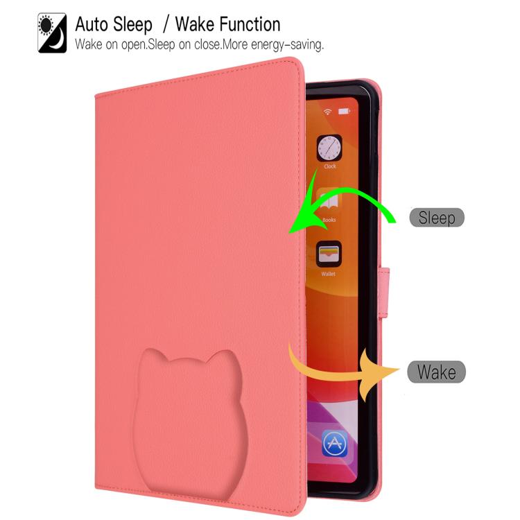 For Samsung Galaxy Tab S10 / S9 / S9 FE Cat Skin-feel Litchi Leather Smart Tablet Case