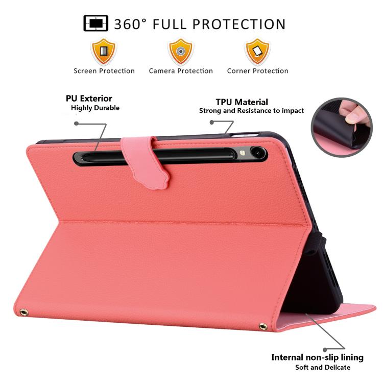 For Samsung Galaxy Tab S10 / S9 / S9 FE Cat Skin-feel Litchi Leather Smart Tablet Case