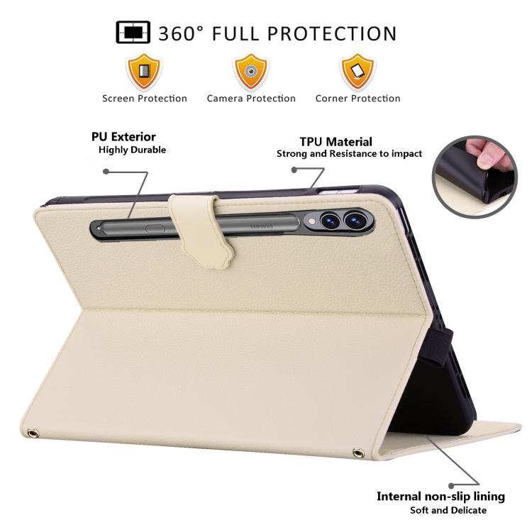 For Samsung Galaxy Tab S10+ / S9+ Cat Skin-feel Litchi Leather Smart Tablet Case