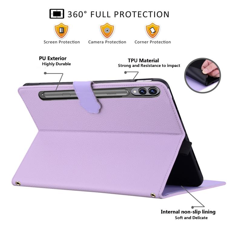 For Samsung Galaxy Tab S10+ / S9+ Cat Skin-feel Litchi Leather Smart Tablet Case
