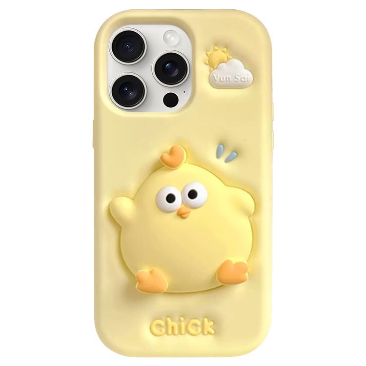 For iPhone 15 Pro Pressable Chick Silicone Phone Case - Yellow