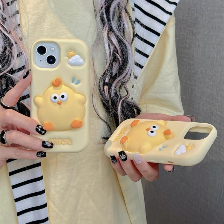 For iPhone 14 Pressable Chick Silicone Phone Case - Yellow