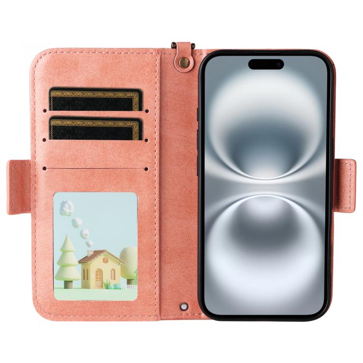 For iPhone 16 Plus Multi-card Slots Crossbody Cowhide Leather Phone Case