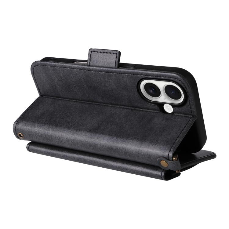For iPhone 16 Pro Max Multi-card Slots Crossbody Cowhide Leather Phone Case