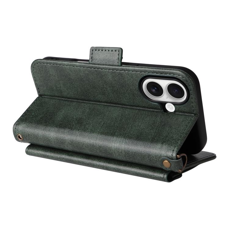 For iPhone 16 Pro Max Multi-card Slots Crossbody Cowhide Leather Phone Case