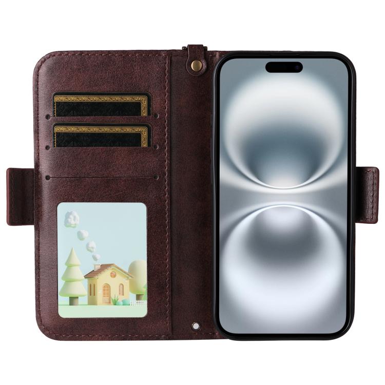 For iPhone 16 Pro Multi-card Slots Crossbody Cowhide Leather Phone Case
