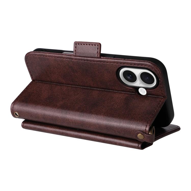 For iPhone 16 Multi-card Slots Crossbody Cowhide Leather Phone Case