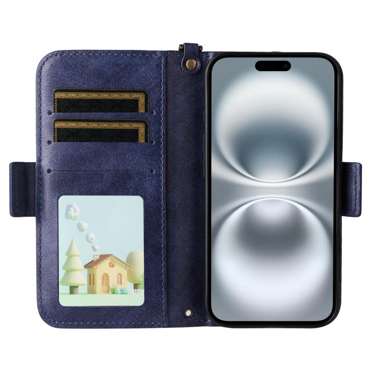 For iPhone 16 Multi-card Slots Crossbody Cowhide Leather Phone Case