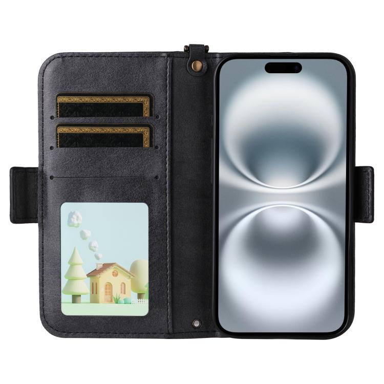For iPhone 16 Multi-card Slots Crossbody Cowhide Leather Phone Case