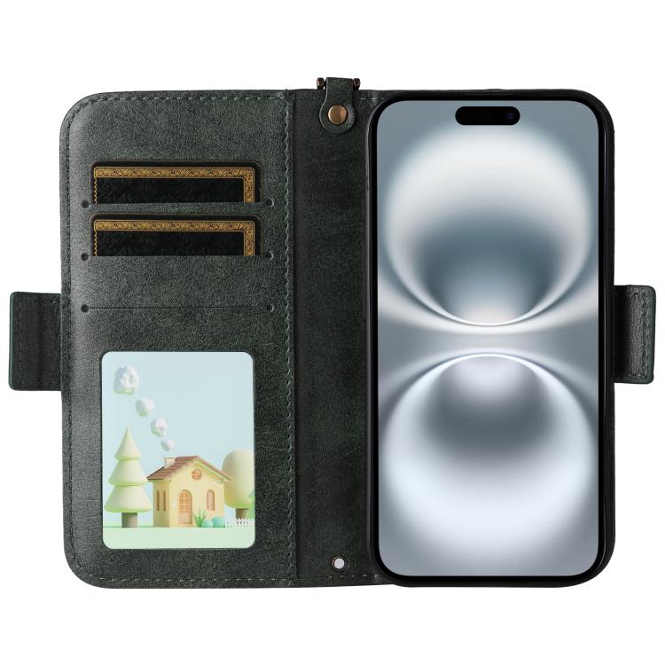 For iPhone 16 Multi-card Slots Crossbody Cowhide Leather Phone Case