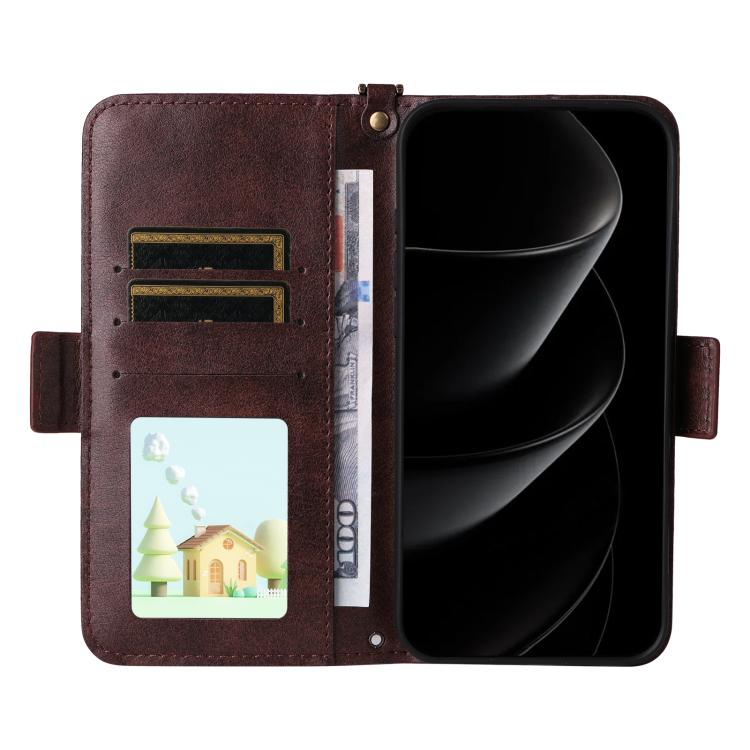 For iPhone 17 Pro Max Multi-card Slots Crossbody Cowhide Leather Phone Case