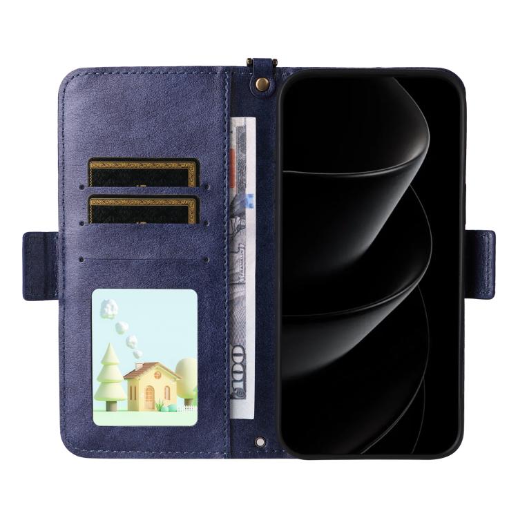 For iPhone 17 Pro Max Multi-card Slots Crossbody Cowhide Leather Phone Case
