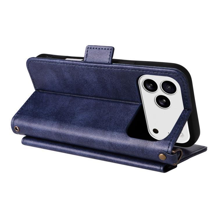 For iPhone 17 Pro Max Multi-card Slots Crossbody Cowhide Leather Phone Case