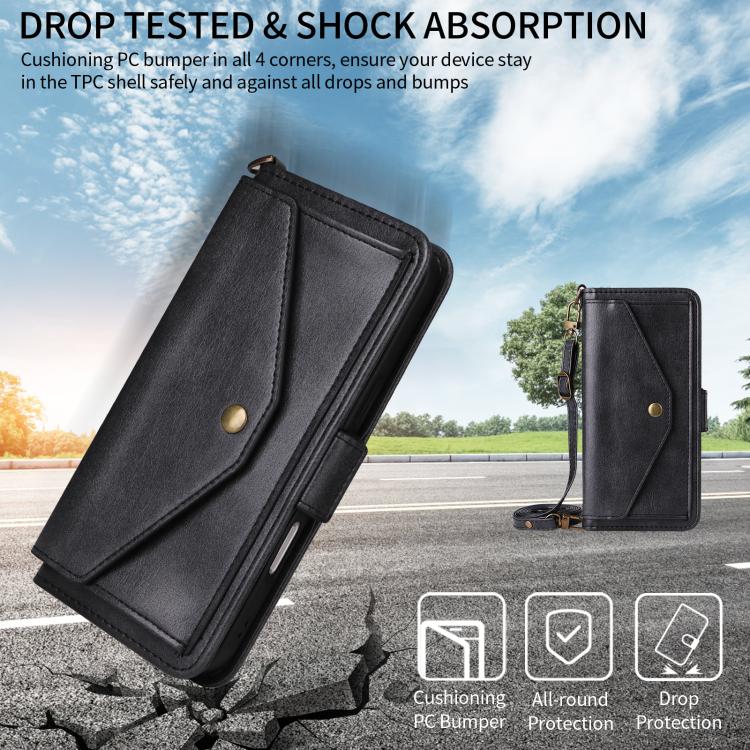 For iPhone 17 Pro Max Multi-card Slots Crossbody Cowhide Leather Phone Case