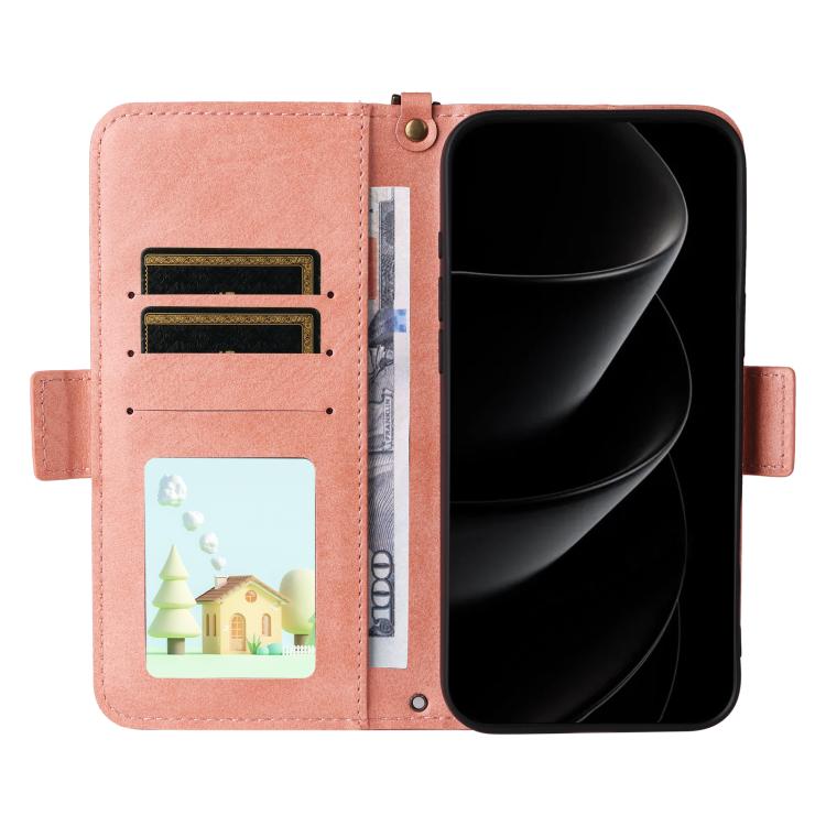 For iPhone 17 Pro Max Multi-card Slots Crossbody Cowhide Leather Phone Case