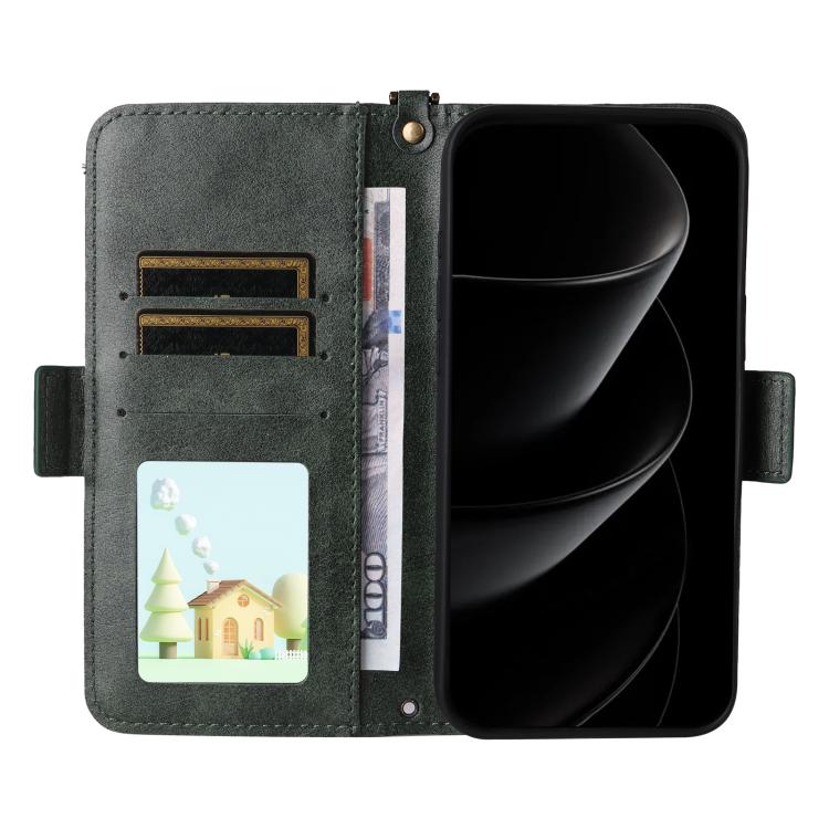 For iPhone 17 Pro Max Multi-card Slots Crossbody Cowhide Leather Phone Case