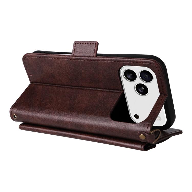 For iPhone 17 Pro Multi-card Slots Crossbody Cowhide Leather Phone Case