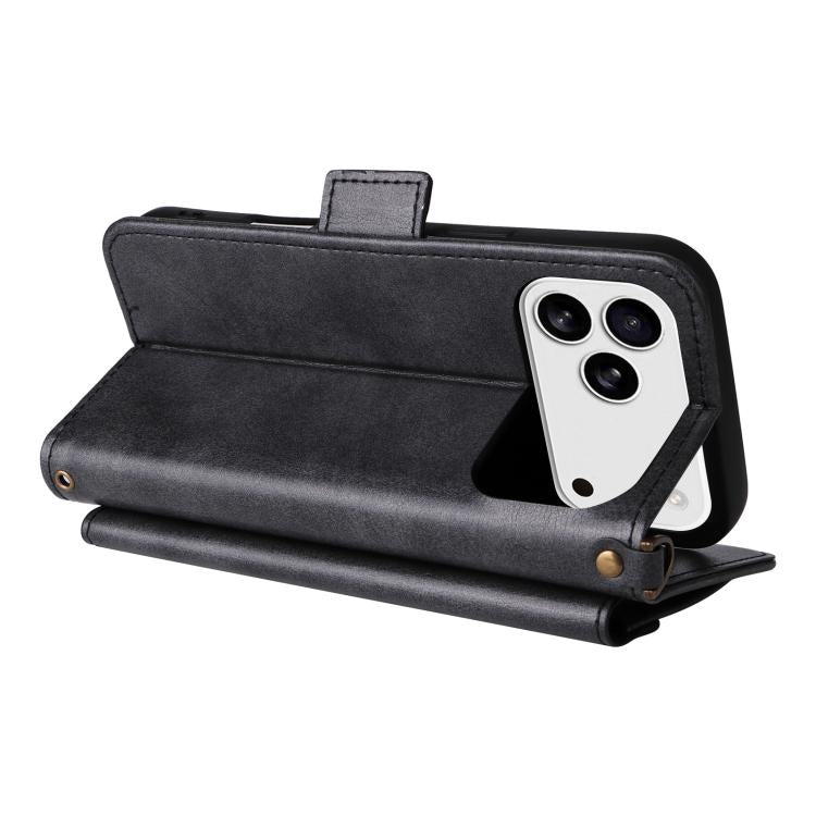 For iPhone 17 Pro Multi-card Slots Crossbody Cowhide Leather Phone Case