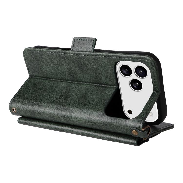 For iPhone 17 Pro Multi-card Slots Crossbody Cowhide Leather Phone Case