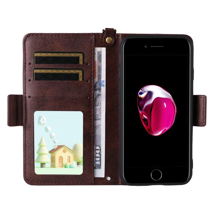 For iPhone SE 2022 / 2020 / 8 / 7 Multi-card Slots Crossbody Cowhide Leather Phone Case