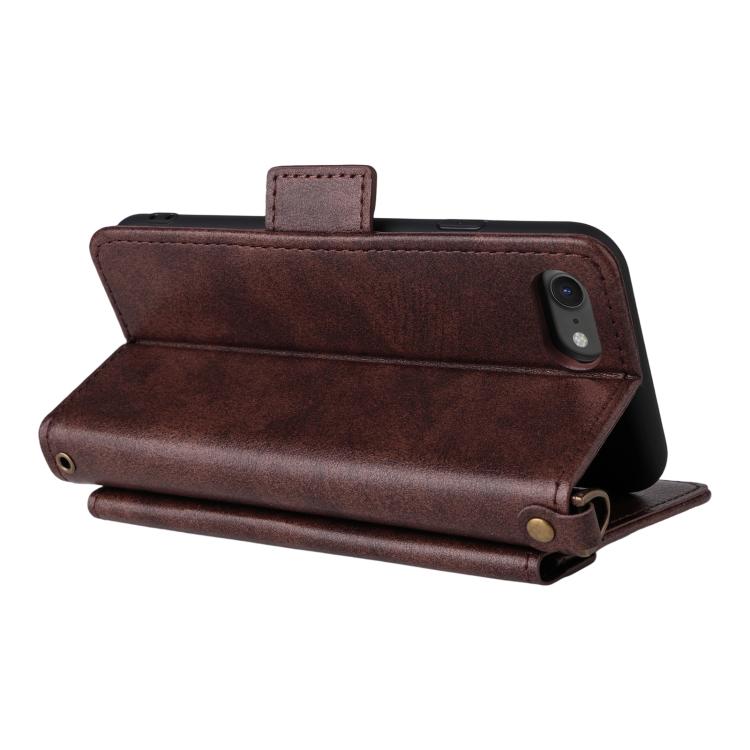 For iPhone SE 2022 / 2020 / 8 / 7 Multi-card Slots Crossbody Cowhide Leather Phone Case