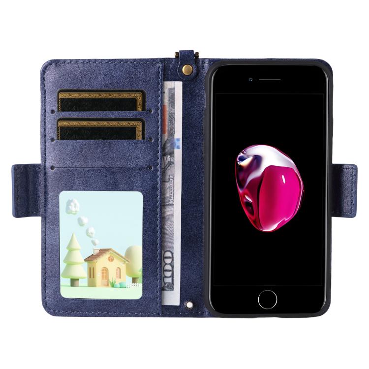 For iPhone SE 2022 / 2020 / 8 / 7 Multi-card Slots Crossbody Cowhide Leather Phone Case