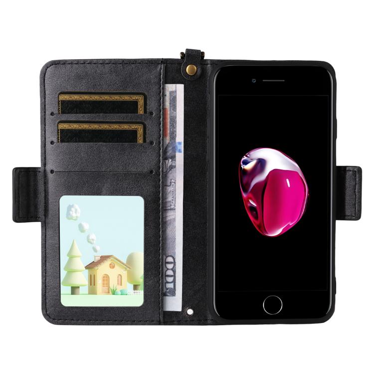 For iPhone SE 2022 / 2020 / 8 / 7 Multi-card Slots Crossbody Cowhide Leather Phone Case