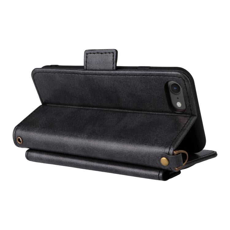 For iPhone SE 2022 / 2020 / 8 / 7 Multi-card Slots Crossbody Cowhide Leather Phone Case