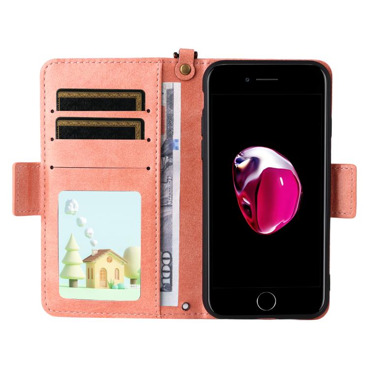 For iPhone SE 2022 / 2020 / 8 / 7 Multi-card Slots Crossbody Cowhide Leather Phone Case