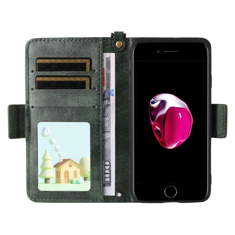 For iPhone SE 2022 / 2020 / 8 / 7 Multi-card Slots Crossbody Cowhide Leather Phone Case