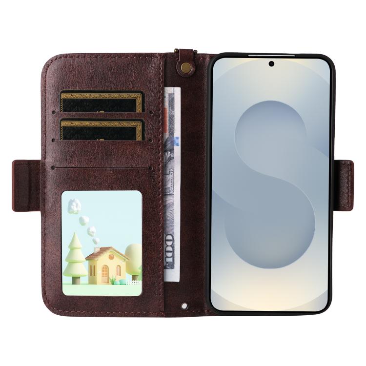 For Samsung Galaxy S25 5G Multi-card Slots Crossbody Cowhide Leather Phone Case