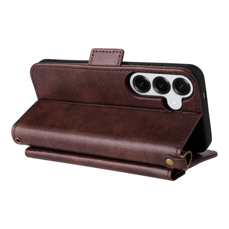 For Samsung Galaxy S25 5G Multi-card Slots Crossbody Cowhide Leather Phone Case
