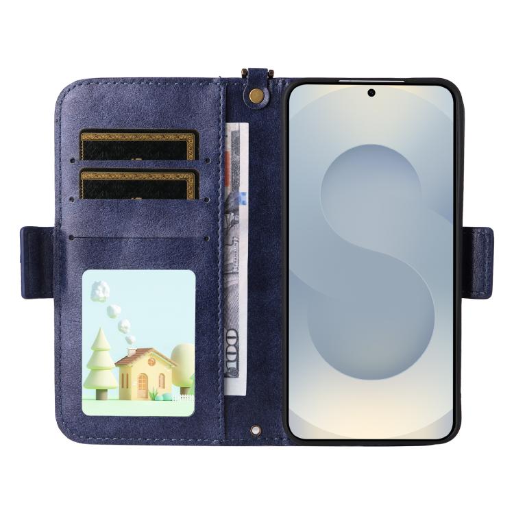 For Samsung Galaxy S25 5G Multi-card Slots Crossbody Cowhide Leather Phone Case