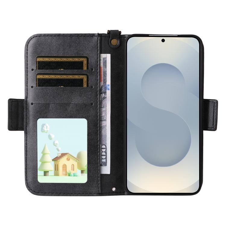 For Samsung Galaxy S25 5G Multi-card Slots Crossbody Cowhide Leather Phone Case