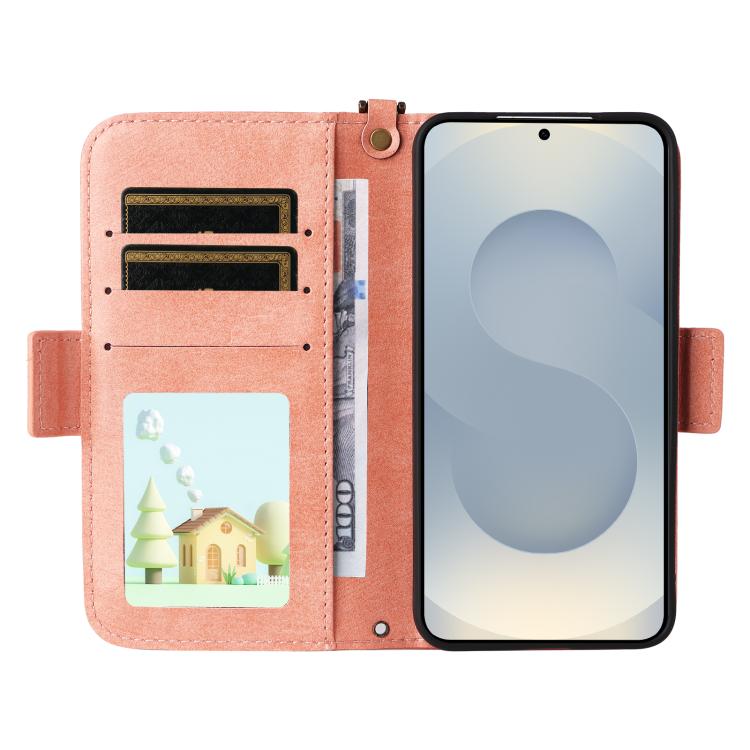 For Samsung Galaxy S25 5G Multi-card Slots Crossbody Cowhide Leather Phone Case