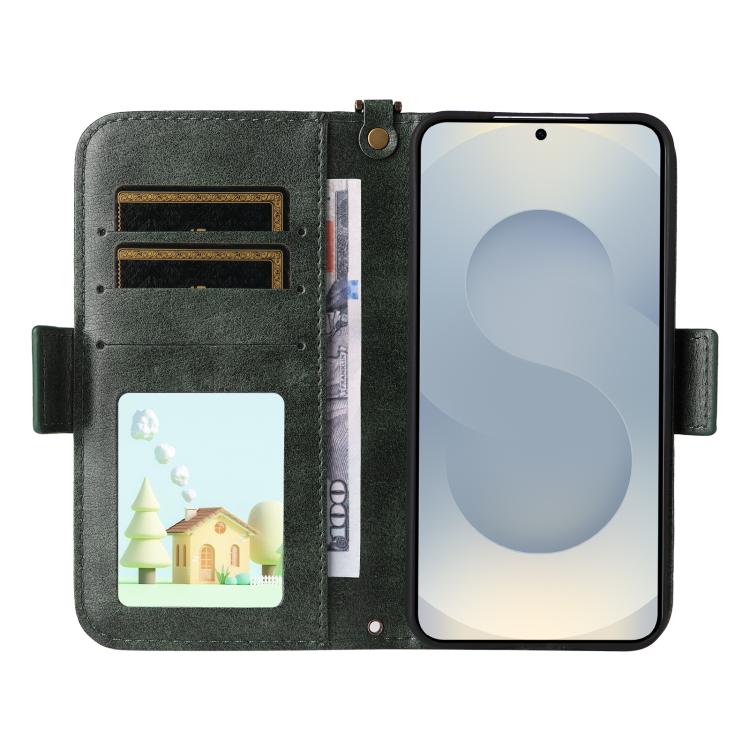 For Samsung Galaxy S25 5G Multi-card Slots Crossbody Cowhide Leather Phone Case