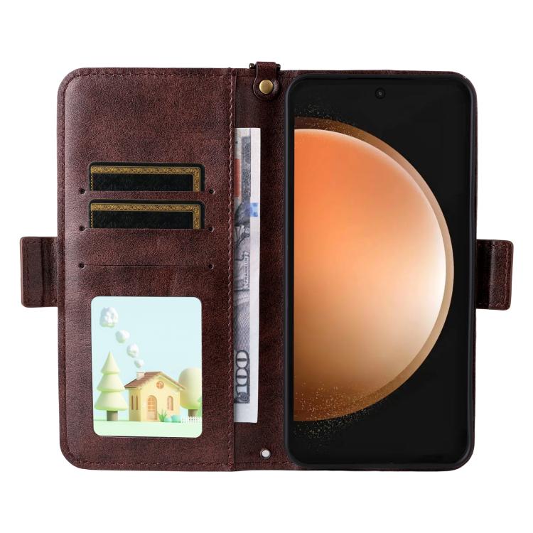 For Samsung Galaxy S25 FE 5G Multi-card Slots Crossbody Cowhide Leather Phone Case