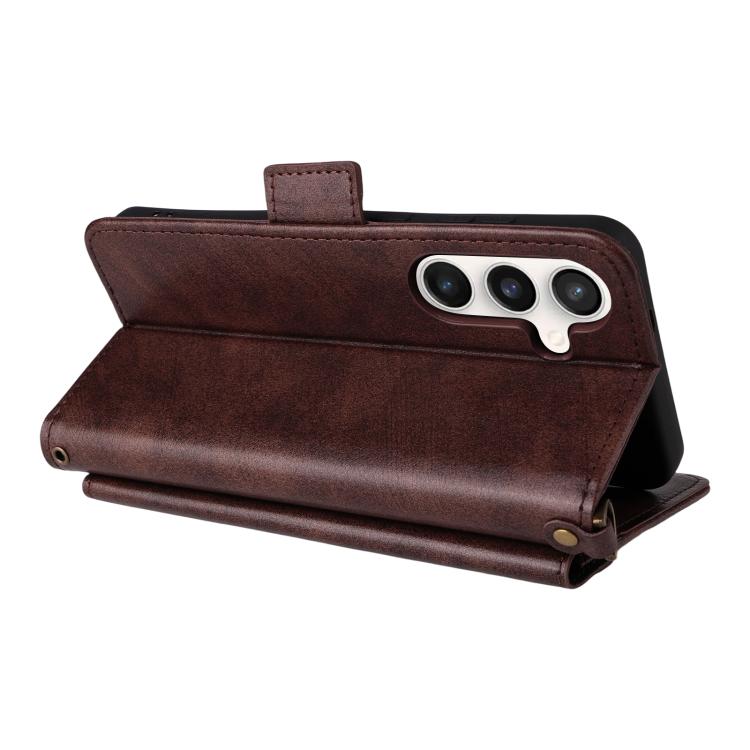 For Samsung Galaxy S25 FE 5G Multi-card Slots Crossbody Cowhide Leather Phone Case