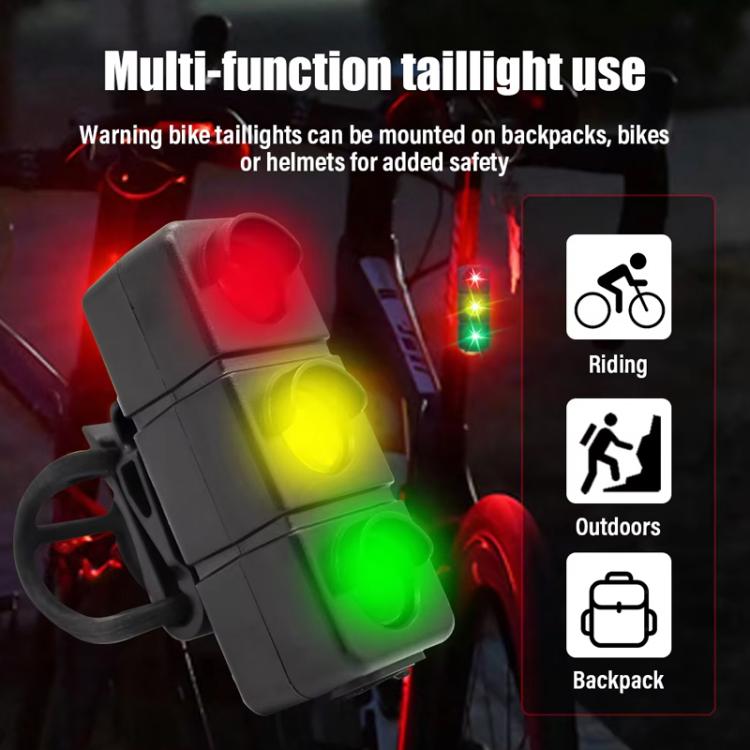 QX-W19 Creative Bicycle Three Color LED Tail Light, Safe Night Riding Warning Light - Black