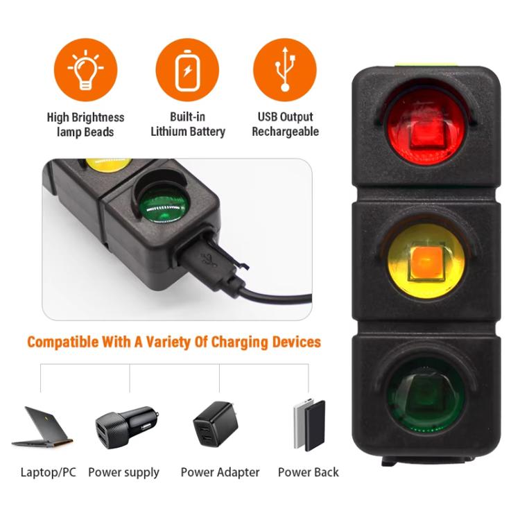 QX-W19 Creative Bicycle Three Color LED Tail Light, Safe Night Riding Warning Light - Black