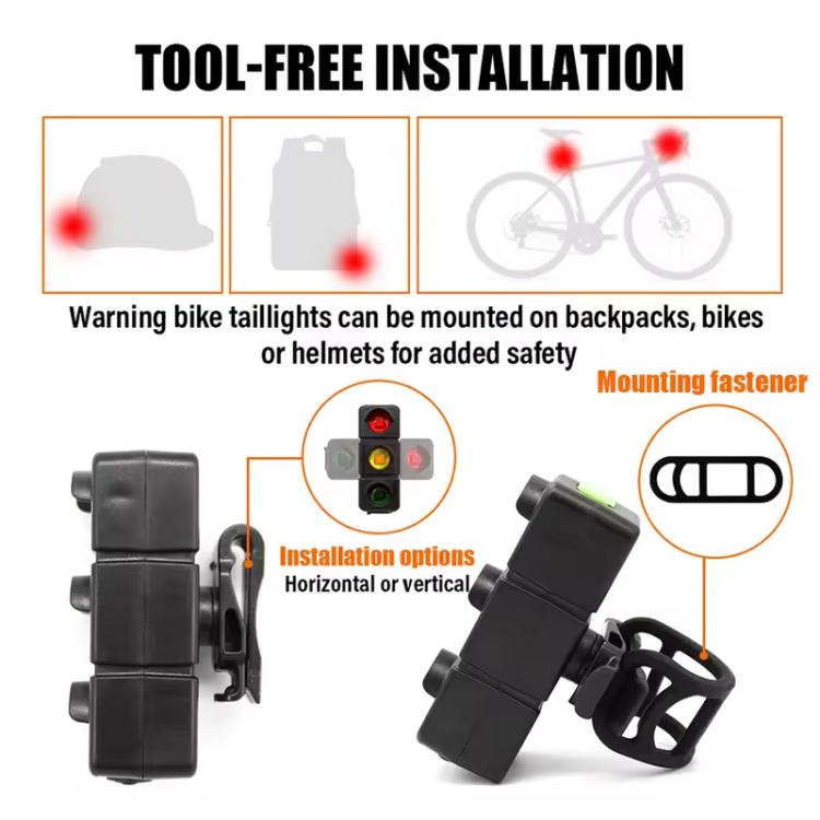 QX-W19 Creative Bicycle Three Color LED Tail Light, Safe Night Riding Warning Light - Black