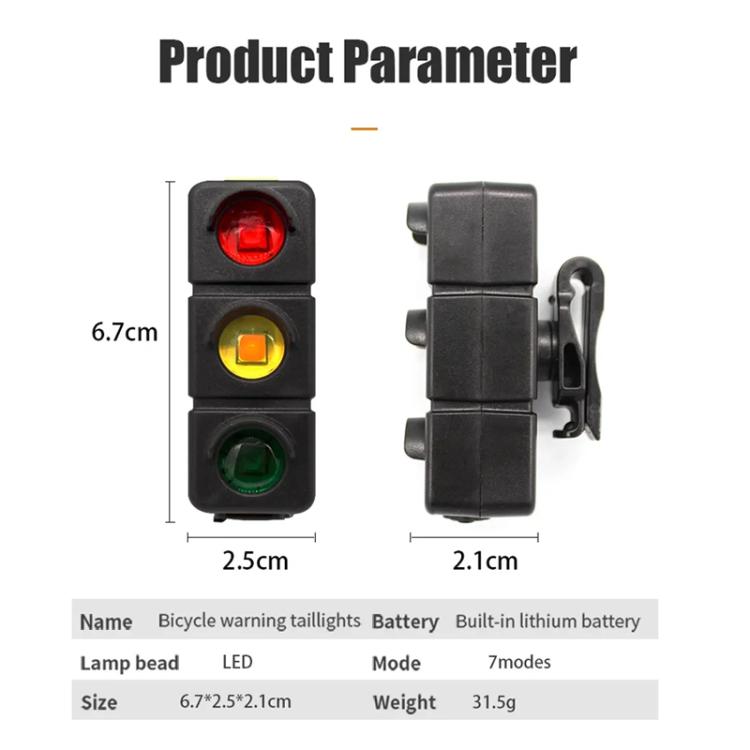 QX-W19 Creative Bicycle Three Color LED Tail Light, Safe Night Riding Warning Light - Black