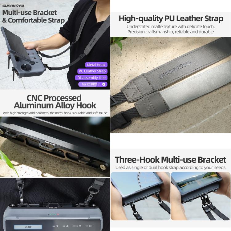 For DJI RC Pro 2 Sunnylife GS013 Multi-Purpose Lanyard with CNC Aluminum Buckle - Grey