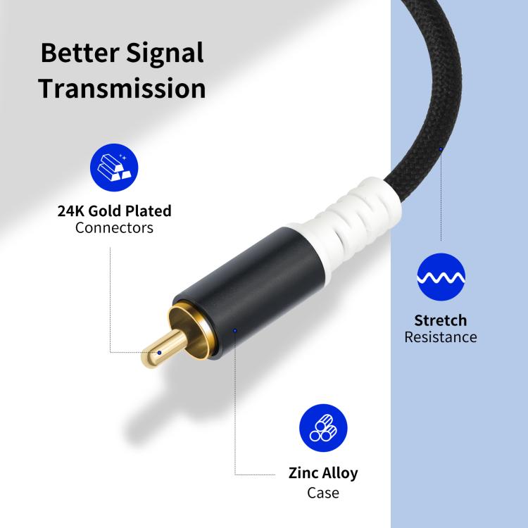 2 RCA Male to 2 RCA Male Audio Cable, Length:2m - Black