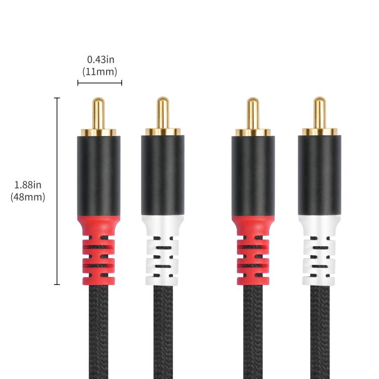 2 RCA Male to 2 RCA Male Audio Cable, Length:3m - Black