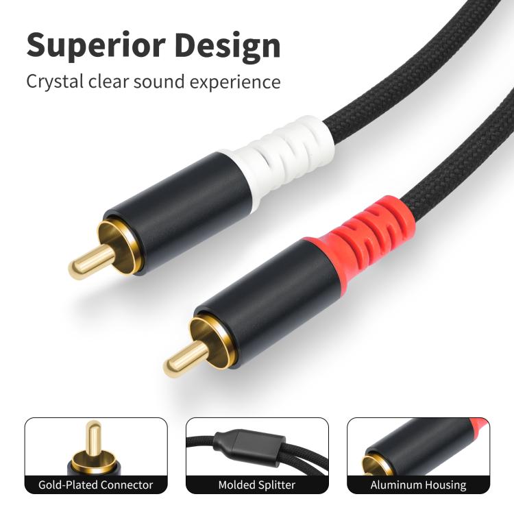 2 RCA Male to 2 RCA Male Audio Cable, Length:3m - Black