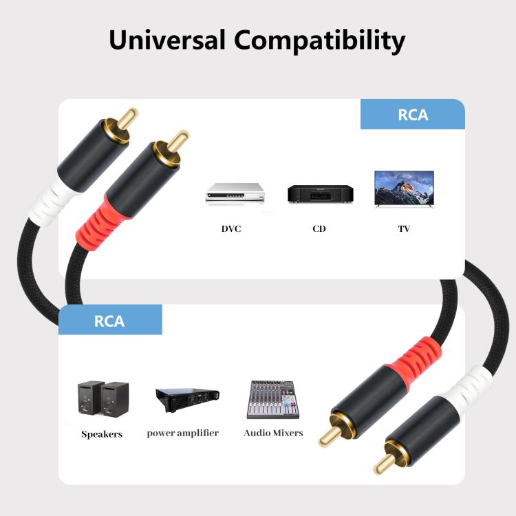 2 RCA Male to 2 RCA Male Audio Cable, Length:3m - Black